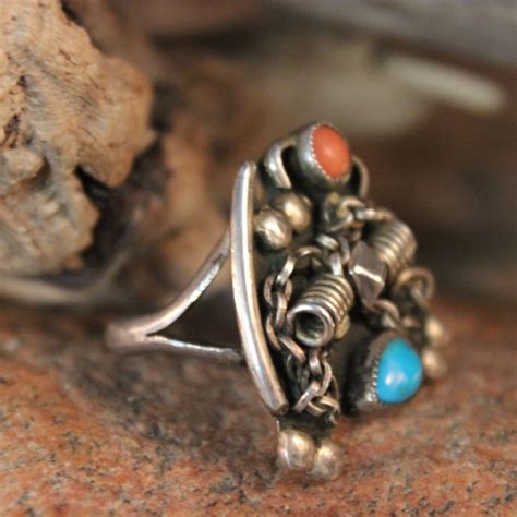 Vintage Native Navajo Sterling Turquoise & Coral 